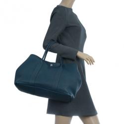 Pre Owned Hermes Blue Leather Garden Party Tote