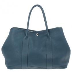 Pre Owned Hermes Blue Leather Garden Party Tote