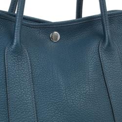 Pre Owned Hermes Blue Leather Garden Party Tote