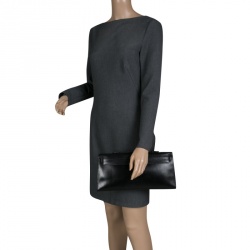 Hermes Black Box Calf Leather Palladium Hardware Kelly Longue Clutch 34cm