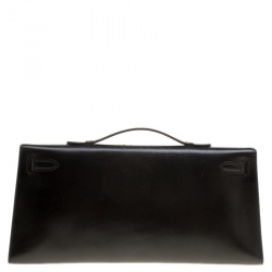 Hermes Black Box Calf Leather Palladium Hardware Kelly Longue Clutch 34cm