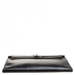 Hermes Black Box Calf Leather Palladium Hardware Kelly Longue Clutch 34cm