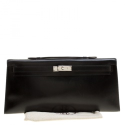 Hermes Black Box Calf Leather Palladium Hardware Kelly Longue Clutch 34cm
