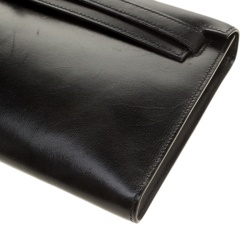 Hermes Black Box Calf Leather Palladium Hardware Kelly Longue Clutch 34cm