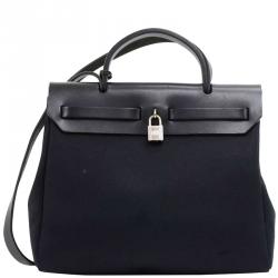 Pre Owned Hermes Noir Canvas/Leather 2-in-1 Herbag Zip PM Bag