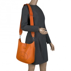 Pre Owned Hermes Orange Clemence Leather Palladium Hardware Evelyne III PM Bag