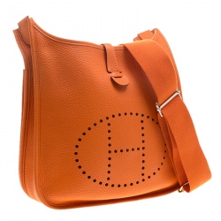 Pre Owned Hermes Orange Clemence Leather Palladium Hardware Evelyne III PM Bag