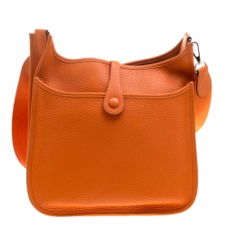 Pre Owned Hermes Orange Clemence Leather Palladium Hardware Evelyne III PM Bag