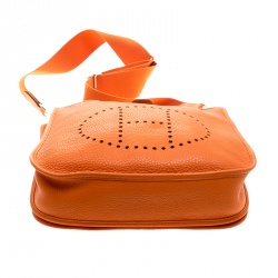 Pre Owned Hermes Orange Clemence Leather Palladium Hardware Evelyne III PM Bag