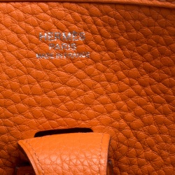 Pre Owned Hermes Orange Clemence Leather Palladium Hardware Evelyne III PM Bag