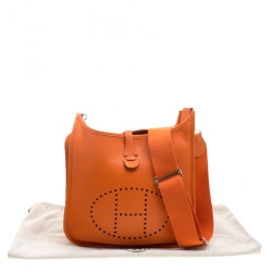Pre Owned Hermes Orange Clemence Leather Palladium Hardware Evelyne III PM Bag