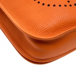 Pre Owned Hermes Orange Clemence Leather Palladium Hardware Evelyne III PM Bag