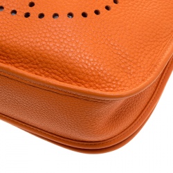 Pre Owned Hermes Orange Clemence Leather Palladium Hardware Evelyne III PM Bag