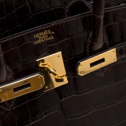 Hermes Dark Marron Porosus Crocodile Gold Hardware Birkin 35
