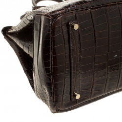 Hermes Dark Marron Porosus Crocodile Gold Hardware Birkin 35