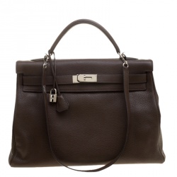 Pre Owned Hermes Cacao Clemence Leather Palladium Hardware Kelly Retourne 40 Bag