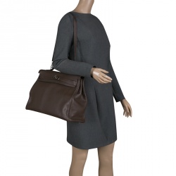 Pre Owned Hermes Cacao Clemence Leather Palladium Hardware Kelly Retourne 40 Bag