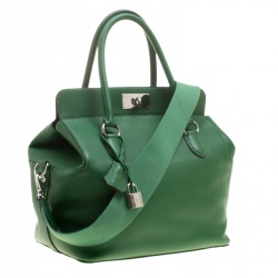 Hermes Green Swift Leather Palladium Hardware Toolbox 26 Bag