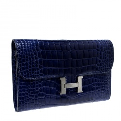 Pre Owned Hermes Blue Alligator Constance Long Wallet