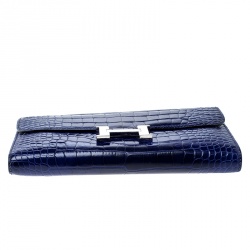 Pre Owned Hermes Blue Alligator Constance Long Wallet