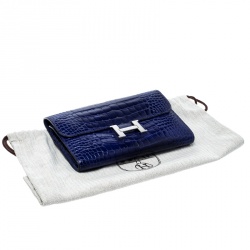 Pre Owned Hermes Blue Alligator Constance Long Wallet