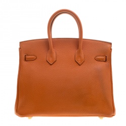 Pre Owned Hermes Orange Togo Leather Gold Hardware Birkin 25 Bag