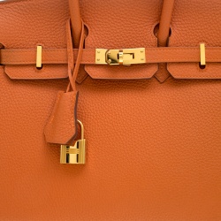 Pre Owned Hermes Orange Togo Leather Gold Hardware Birkin 25 Bag