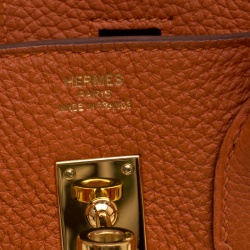 Pre Owned Hermes Orange Togo Leather Gold Hardware Birkin 25 Bag
