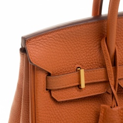 Pre Owned Hermes Orange Togo Leather Gold Hardware Birkin 25 Bag