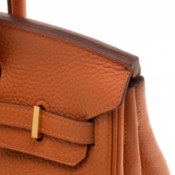 Pre Owned Hermes Orange Togo Leather Gold Hardware Birkin 25 Bag