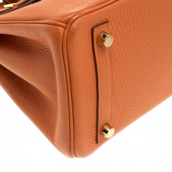 Pre Owned Hermes Orange Togo Leather Gold Hardware Birkin 25 Bag