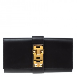 Hermes Cacao Veau Tadelakt Leather Medor Clutch