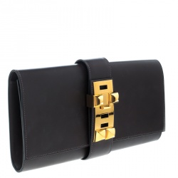 Hermes Cacao Veau Tadelakt Leather Medor Clutch