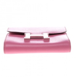 Hermes Pink Epsom Leather Palladium Constance Wallet