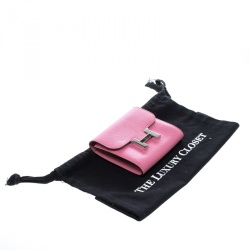Hermes Pink Epsom Leather Palladium Constance Wallet
