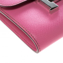Hermes Pink Epsom Leather Palladium Constance Wallet