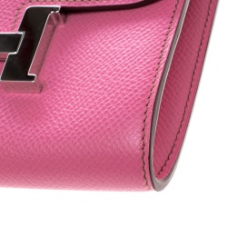 Hermes Pink Epsom Leather Palladium Constance Wallet