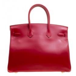 Hermes Red Box Calf Leather Gold Hardware Birkin 35 Bag