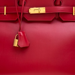 Hermes Red Box Calf Leather Gold Hardware Birkin 35 Bag
