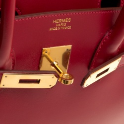 Hermes Red Box Calf Leather Gold Hardware Birkin 35 Bag