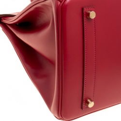 Hermes Red Box Calf Leather Gold Hardware Birkin 35 Bag