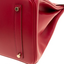 Hermes Red Box Calf Leather Gold Hardware Birkin 35 Bag