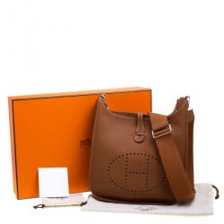 Pre Owned Hermes Marron Togo Leather Evelyne III PM Bag