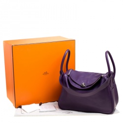 Pre Owned Hermes Ultraviolet Chevre de Coromandel Leather Palladium Lindy 34 Bag