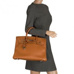 Hermes Gold Swift Leather Silver Hardware Birkin 35