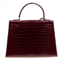 Pre Owned Hermes Burgundy Crocodile Gold Hardware Kelly Sellier 28 Bag