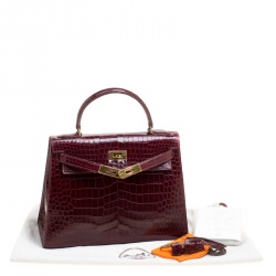 Pre Owned Hermes Burgundy Crocodile Gold Hardware Kelly Sellier 28 Bag