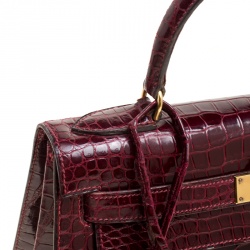 Pre Owned Hermes Burgundy Crocodile Gold Hardware Kelly Sellier 28 Bag