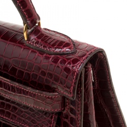 Pre Owned Hermes Burgundy Crocodile Gold Hardware Kelly Sellier 28 Bag