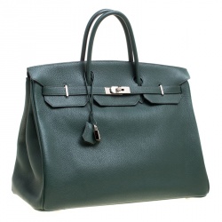 Hermes Vert Fonce Fjord Leather Palladium Hardware Birkin 40 Bag